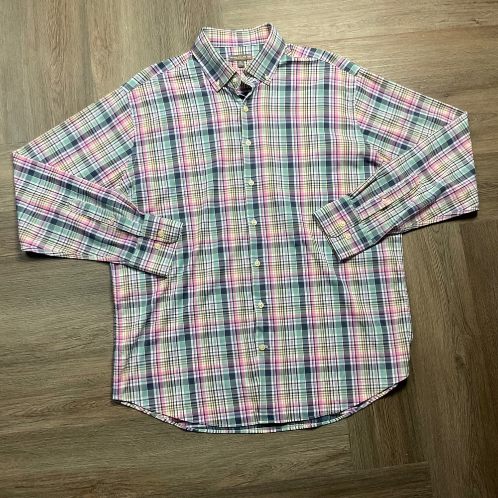 Peter Millar Summer Comfort Shirt Mens XL Pink Plaid Performance Button Down